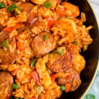 The best Jambalaya recipe -- full of all the spicy, classic flavors you expect from this classic Cajun dish with Andouille sausage.
