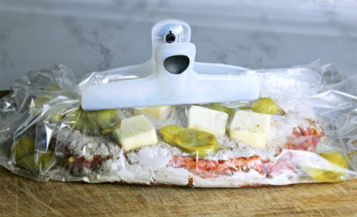 Mississippi Pot Roast is a flavor explosion of slow-cooked chuck roast, ranch seasoning, au jus seasoning, pepperoncini, and butter. Mississippi Pot Roast in a freezer bag