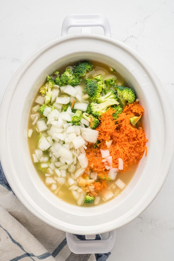 chopped vegetables in the slow cooker