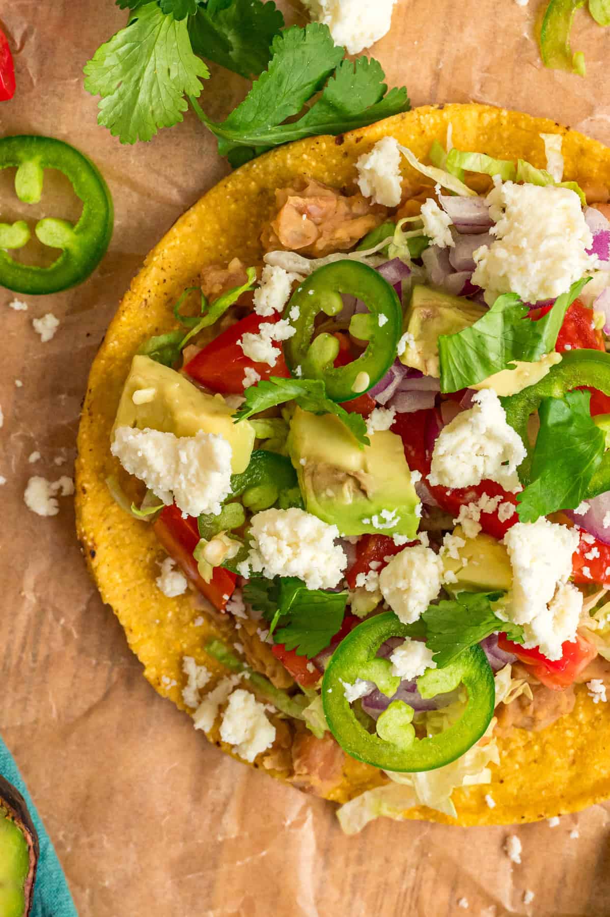 Overhead view of a tostada